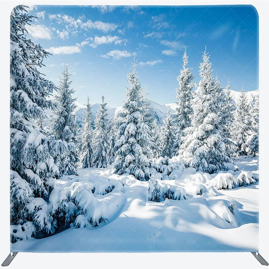 Lofaris Winter Snowy Forest Tension Fabric Backdrop Blue Sky Pine Tree Nature Background Wonderland Scenic Decoration
