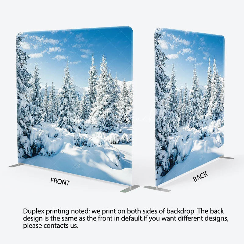 Lofaris Winter Snowy Forest Tension Fabric Backdrop Blue Sky Pine Tree Nature Background Wonderland Scenic Decoration