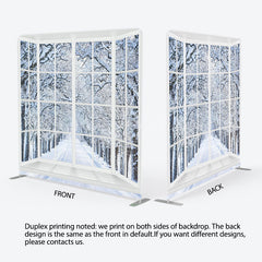 Lofaris Winter Snowy Forest Window Scene Christmas Backdrop