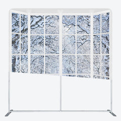 Lofaris Winter Snowy Forest Window Scene Christmas Backdrop