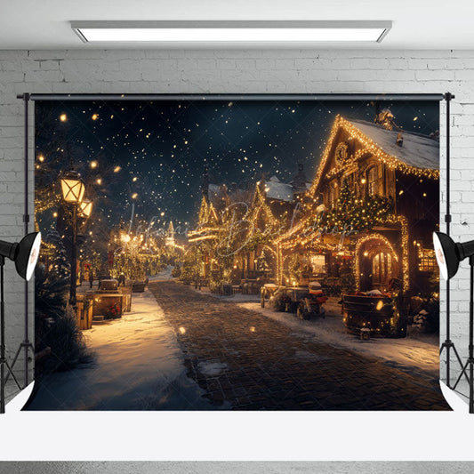 Lofaris Winter Snowy Lighted Christmas Vibe Street Backdrop