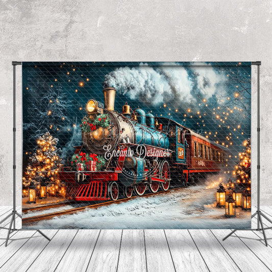 Lofaris Winter Snowy Night Retro Train Christmas Backdrop