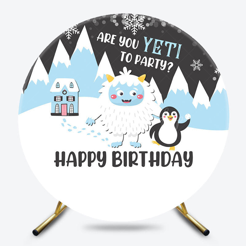 Lofaris Winter Snowy Penguin Sheep Round Birthday Backdrop