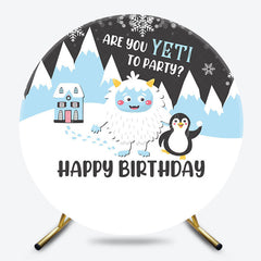 Lofaris Winter Snowy Penguin Sheep Round Birthday Backdrop