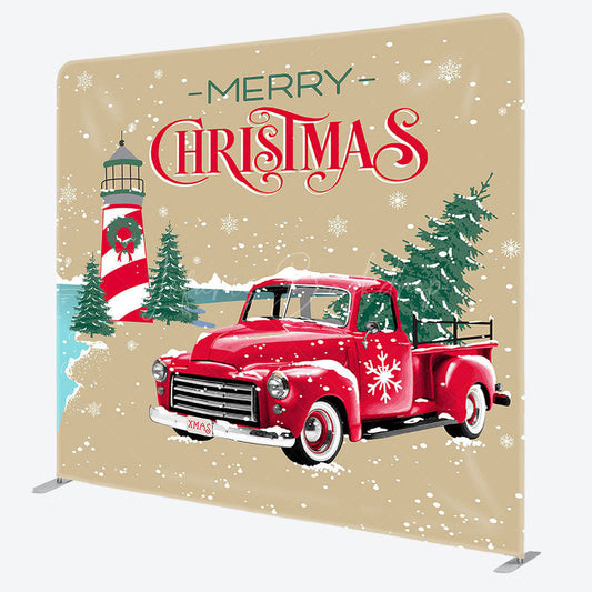 Lofaris Winter Snowy Trees Red Car Merry Christmas Backdrop