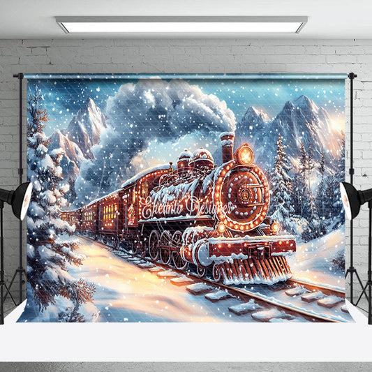 Lofaris Winter Train Passing Through Christmas Backdrop