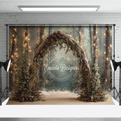 Lofaris Winter Wedding Arch Backdrop Round Pinecone with String Lights Enchanted Forest Holiday Photo Prop