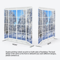 Lofaris Winter Window View Tension Fabric Backdrop Snowy Forest Landscape Decor White Frame Theme Background for Holiday