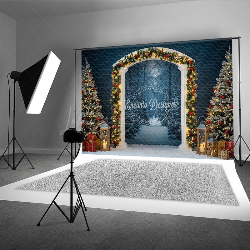 Lofaris Winter Wonderland Arch Photography Backdrop Snowy Christmas Forest Scene Holiday Mini Session Background