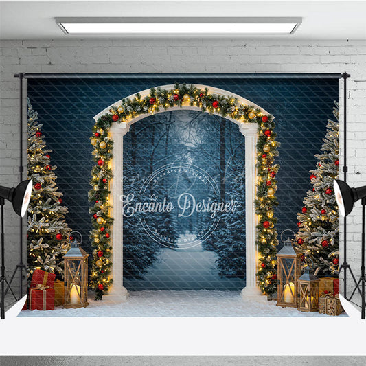 Lofaris Winter Wonderland Arch Photography Backdrop Snowy Christmas Forest Scene Holiday Mini Session Background