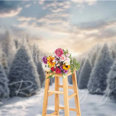Lofaris Winter Wonderland Backdrop Snowy Pine Forest Path Sunset Sky Nature Photo Background