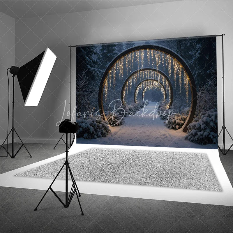 Lofaris Winter Wonderland Light Tunnel Photography Backdrop Snowy Path with Glowing Arches Magical Christmas Forest Scene