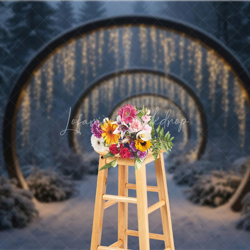 Lofaris Winter Wonderland Light Tunnel Photography Backdrop Snowy Path with Glowing Arches Magical Christmas Forest Scene