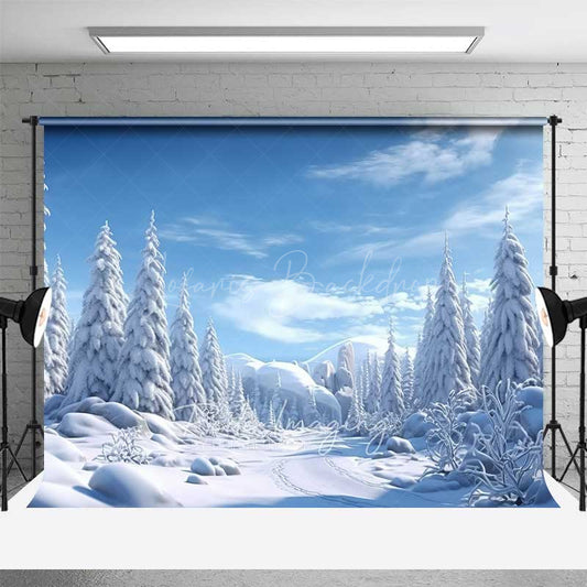 Lofaris Winter Wonderland Photography Backdrop Snow Covered Pine Trees and Forest Natural Scenery Christmas Photo Prop