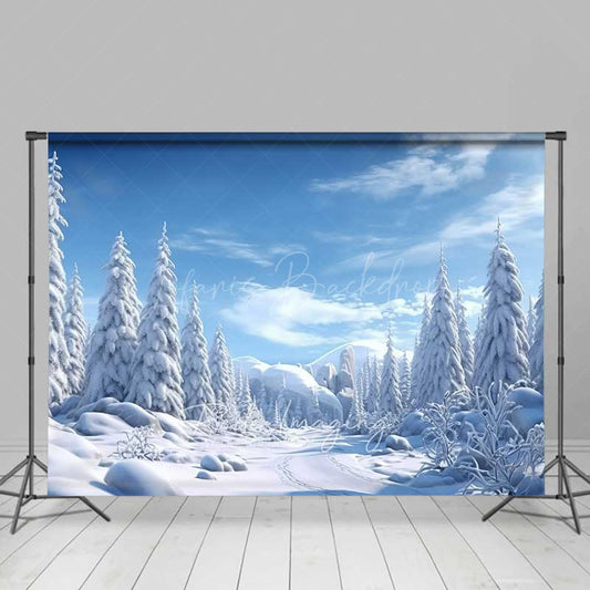 Lofaris Winter Wonderland Photography Backdrop Snow Covered Pine Trees and Forest Natural Scenery Christmas Photo Prop