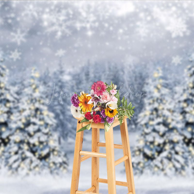 Lofaris Winter Wonderland Photography Backdrop Snowy Christmas Tree Forest Magical Holiday Snowfall Photo Background