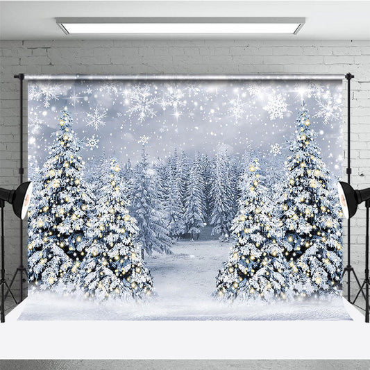 Lofaris Winter Wonderland Photography Backdrop Snowy Christmas Tree Forest Magical Holiday Snowfall Photo Background