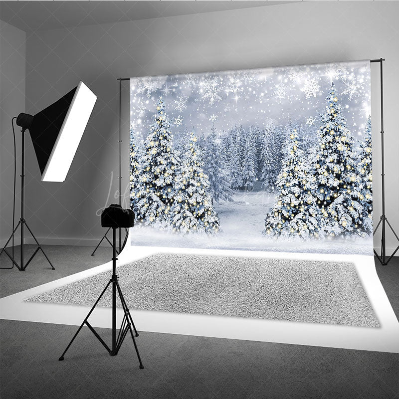 Lofaris Winter Wonderland Photography Backdrop Snowy Christmas Tree Forest Magical Holiday Snowfall Photo Background