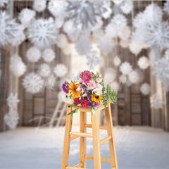 Lofaris Winter Wonderland Photography Backdrop with Hanging Paper Snowflakes White Christmas Rustic Holiday Photo Booth