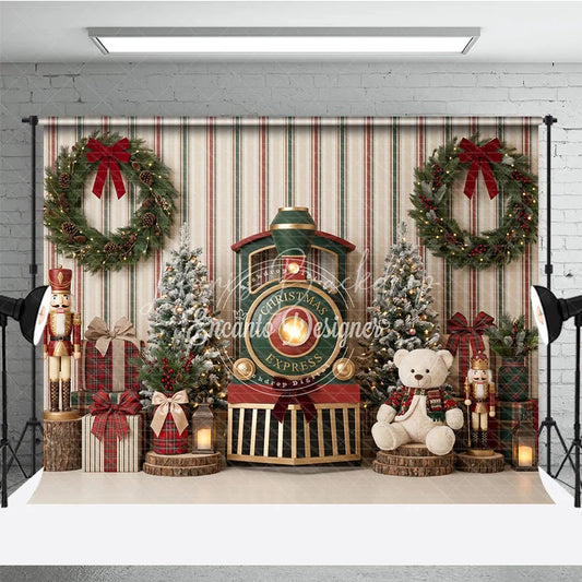 Lofaris Winter Wonderland Pine Tree Holiday Backdrop Festive Red and Gold Gifts Setup Family Seasonal Party Photo Decor
