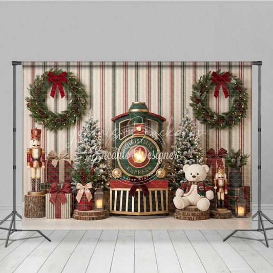 Lofaris Winter Wonderland Pine Tree Holiday Backdrop Festive Red and Gold Gifts Setup Family Seasonal Party Photo Decor