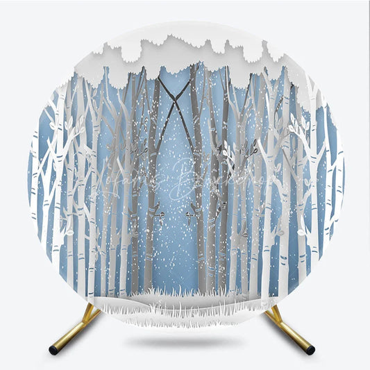 Lofaris Winter Wonderland Round Backdrop Paper Cut Forest Snow Tree Decoration