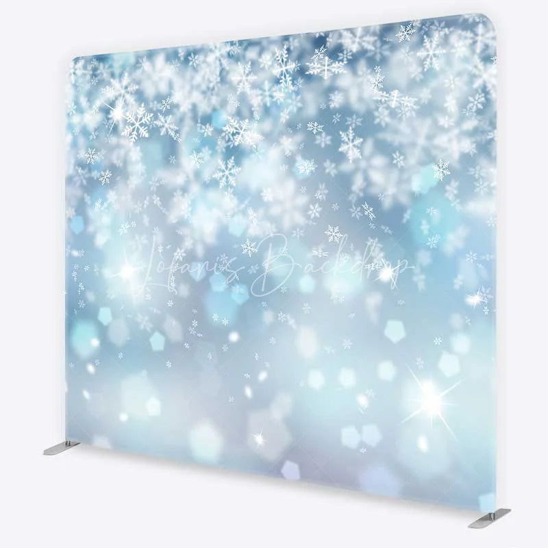 Lofaris Winter Wonderland Snowflake Tension Fabric Backdrop Blue Snow and Stars Photography Background
