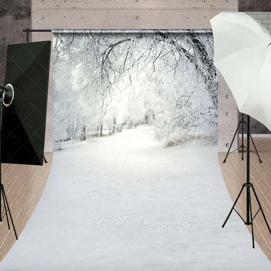 Lofaris Winter Wonderland Snowy Forest Backdrop White Frost Trees Snow Path Nature Christmas Photography Background