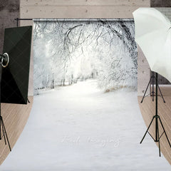 Lofaris Winter Wonderland Snowy Forest Backdrop White Frost Trees Snow Path Nature Christmas Photography Background