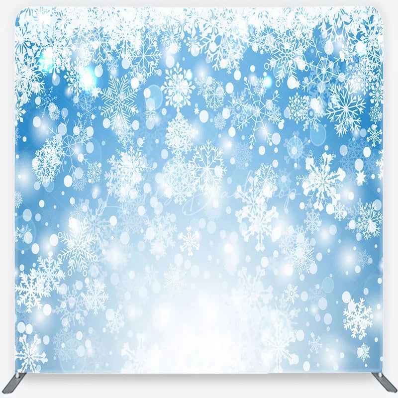 Lofaris Winter Wonderland Tension Fabric Backdrop Blue Snowflakes Frozen Background Christmas Holiday Party Decoration