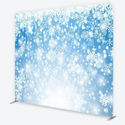 Lofaris Winter Wonderland Tension Fabric Backdrop Blue Snowflakes Frozen Background Christmas Holiday Party Decoration