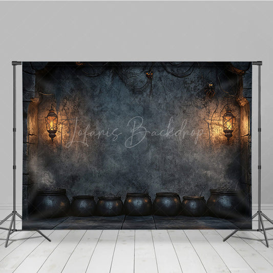 Lofaris Witch’s Lair with Cauldrons Photography Backdrop Spooky Dungeon Wall for Halloween Medieval Photo Shoots