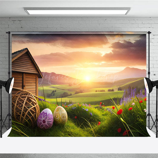 Lofaris Wonderland Cabin Sunrise Photography Easter Backdrop