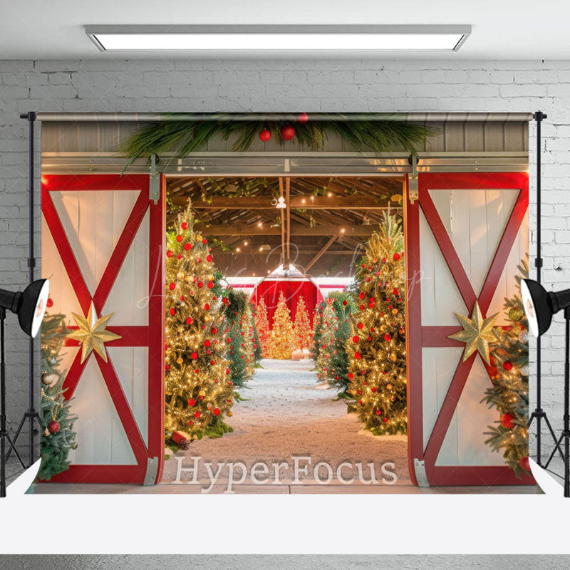 Lofaris Wood Barn Door Xmas Trees Festive Christmas Backdrop