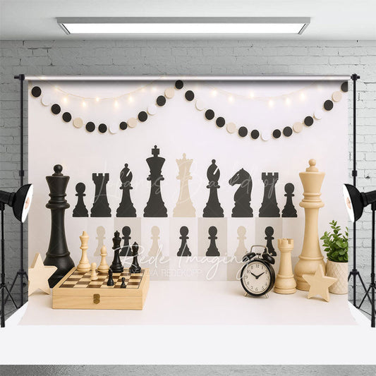 Lofaris Wood Black White Chess Fresh Cake Smash Backdrop
