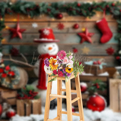 Lofaris Wood Board Snowman Christmas Baubles Photo Backdrop