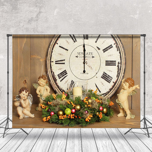 Lofaris Wood Clock Little Angel Cherry Candle Xmas Backdrop