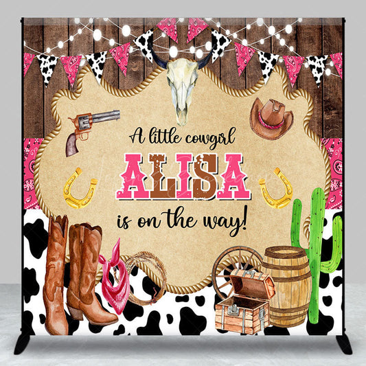 Lofaris Wood Little Cowgirl Custom Name Baby Shower Backdrop