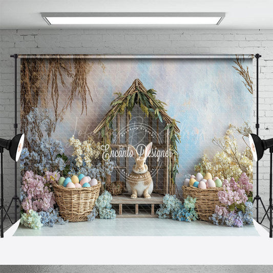 Lofaris Wood Rabbit Hutch Rainbow Wall Floral Easter Backdrop