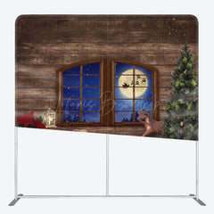 Lofaris Wood Window Moon Night Christmas Pillow Case Backdrop
