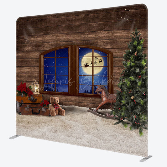 Lofaris Wood Window Moon Night Christmas Pillow Case Backdrop