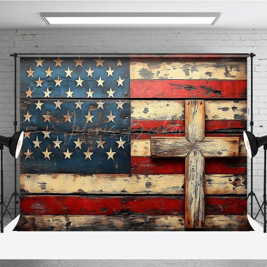 Lofaris Wooden American Flag God In Bless Photography Backdrop
