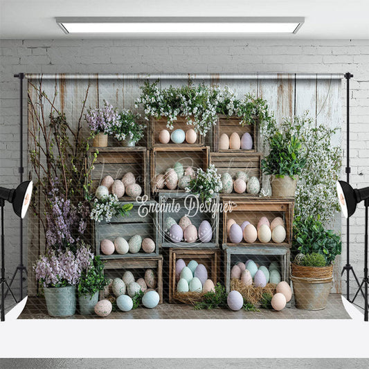 Lofaris Wooden Cabinet Easter Eggs Floral Spring Backdrop