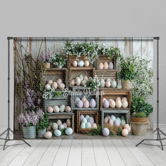 Lofaris Wooden Cabinet Easter Eggs Floral Spring Backdrop