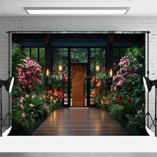 Lofaris Wooden Courtyard Floral Bright House Spring Backdrop