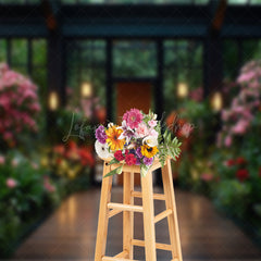 Lofaris Wooden Courtyard Floral Bright House Spring Backdrop