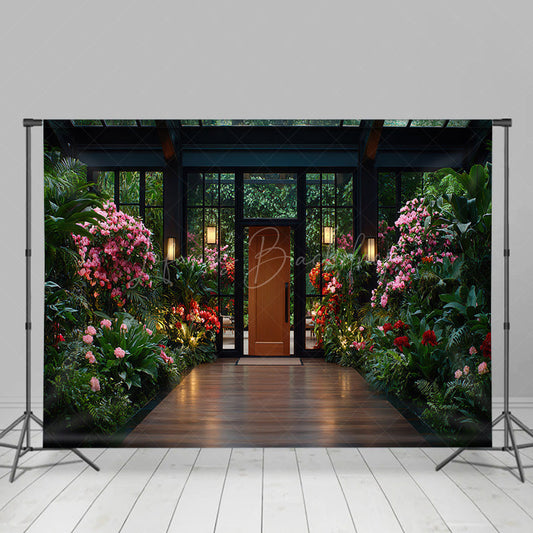 Lofaris Wooden Courtyard Floral Bright House Spring Backdrop