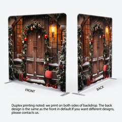 Lofaris Wooden Door Plants Bells Xmas Tension Fabric Backdrop