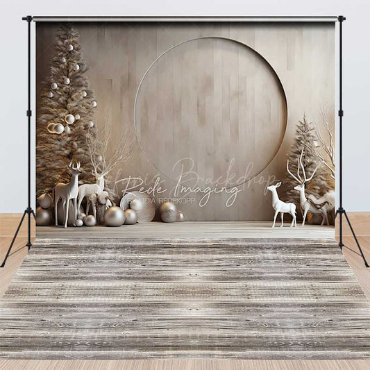 Lofaris Wooden Floor Elk Trees Christmas Combo Set Backdrop