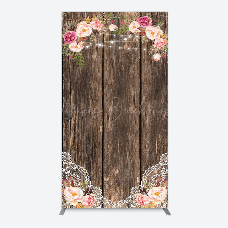 Lofaris Wooden Floral Lace Pattern Wedding Rectangle Backdrop